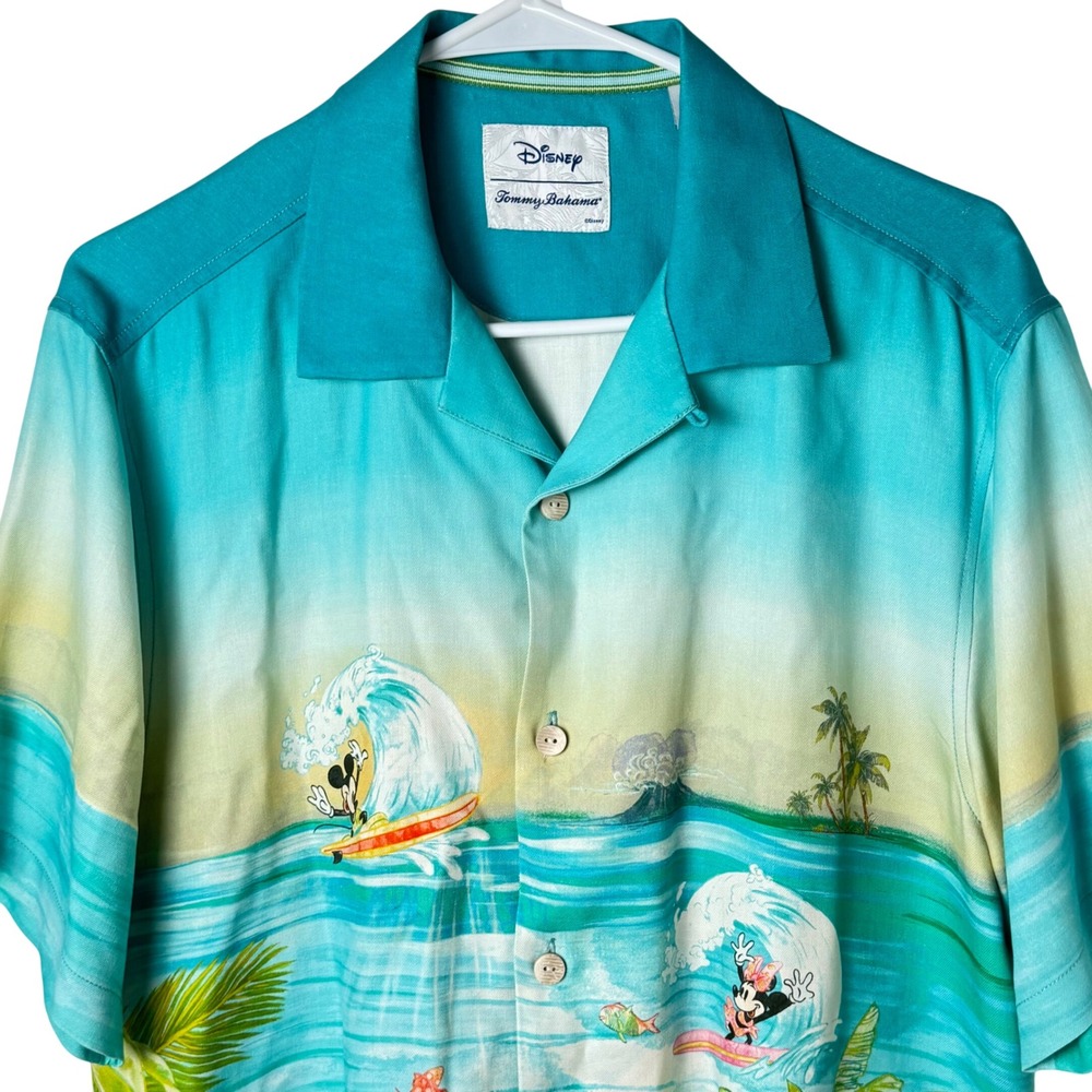 Tommy Bahama Under the Sea S Teal Disney Mickey Minnie Surfing Special Edition